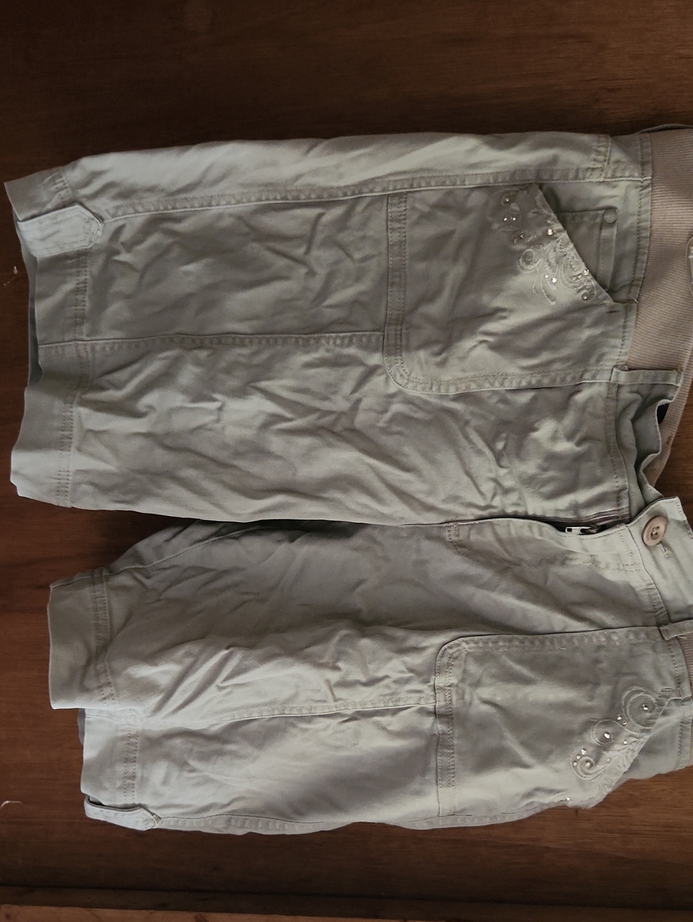 Tan Embroidered Utility Shorts